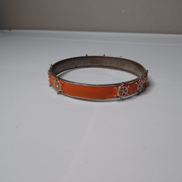 Vintage Orange Enamel Ship Helm Metal Bangle - Picture 5 of 15
